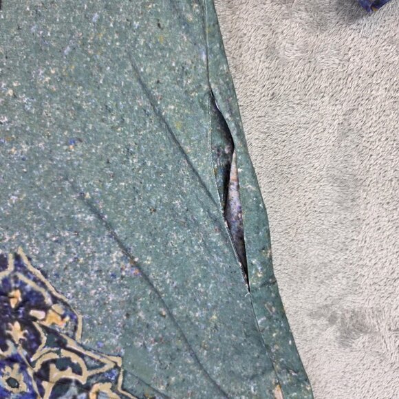 3Potato Dress Womens Medium Green Blue Abstract Floral Print Tunic Pockets Boho - Picture 11 of 14